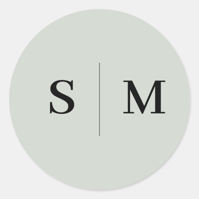 Adesivo Casamento elegante do Monograma Verde Sage (Frente)