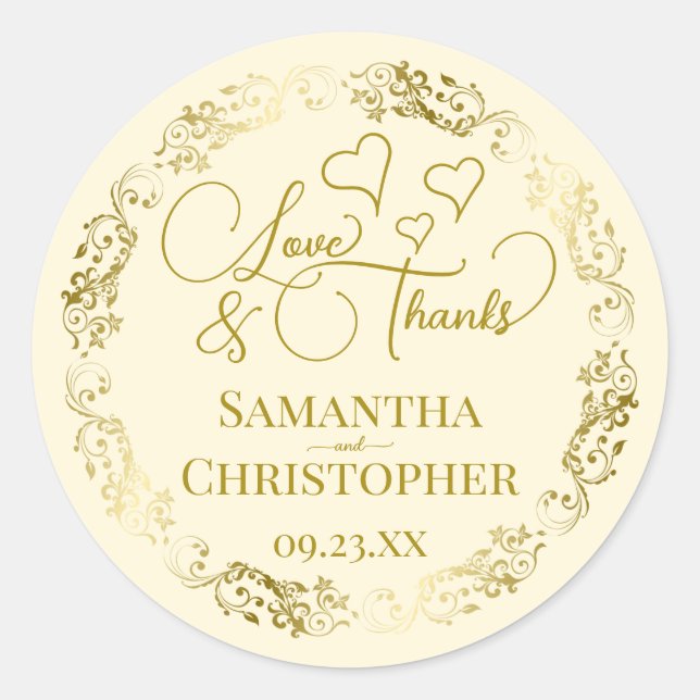 Adesivo Casamento Elegante Dourado e Creme (Frente)