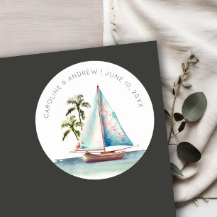 Adesivo Casamento Elegante Dusky Teal Sailboat Palm Seasca