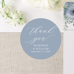 Adesivo Casamento Elegante Dusty Blue Script Obrigado