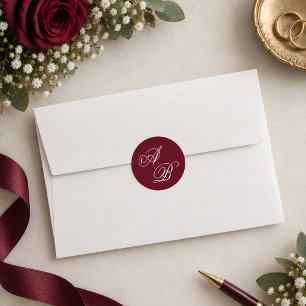Adesivo Casamento Elegante em Script de Monograma Burgundy