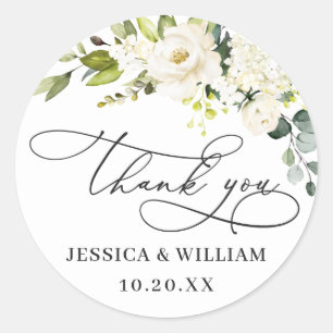 Adesivo Casamento Elegante Eucalyptus White Roses Obrigado