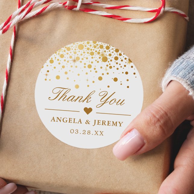 Adesivo Casamento Elegante Faux Gold Foil Confetti Obrigad (Criador carregado)