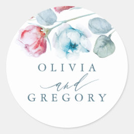 Adesivo Casamento Elegante Floral Dusty Blue e Rosa