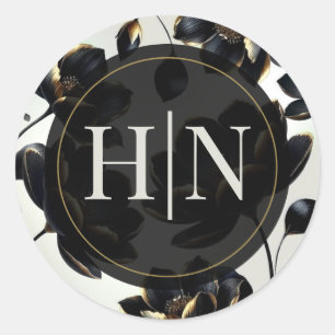 Adesivo Casamento Elegante Floral Preto e Dourado Greige