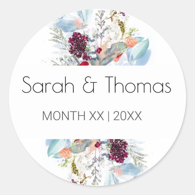 ADESIVO CASAMENTO ELEGANTE FLORAL VERMELHO BRANCO E LARANJ (Frente)