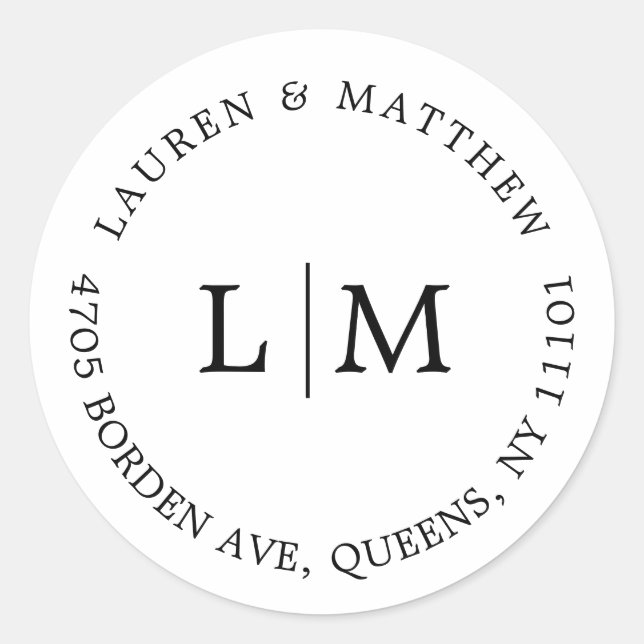 Adesivo Casamento Elegante Lauren Black and White Monogram (Frente)