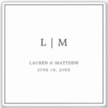 Adesivo Casamento Elegante Lauren Black and White Monogram<br><div class="desc">Um simples adesivo branco e preto de vinil de casamento,  com um design moderno,  mas elegante,  com seu monograma de duas letras junto com seus nomes e data de casamento cercado por uma fronteira fina. Um design chic e na moda que é excelente para um casal minimalista.</div>