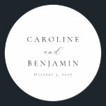 Adesivo Casamento Elegante Minimalista de Caligrafia Branc<br><div class="desc">Vinheta redonda clássica de caligrafia branca negra minimalista e elegante</div>