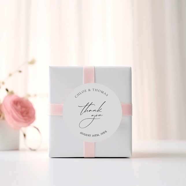 Adesivo Casamento Elegante Minimalista Obrigado (Elegant Minimalist Wedding Thank You Classic Round Sticker)