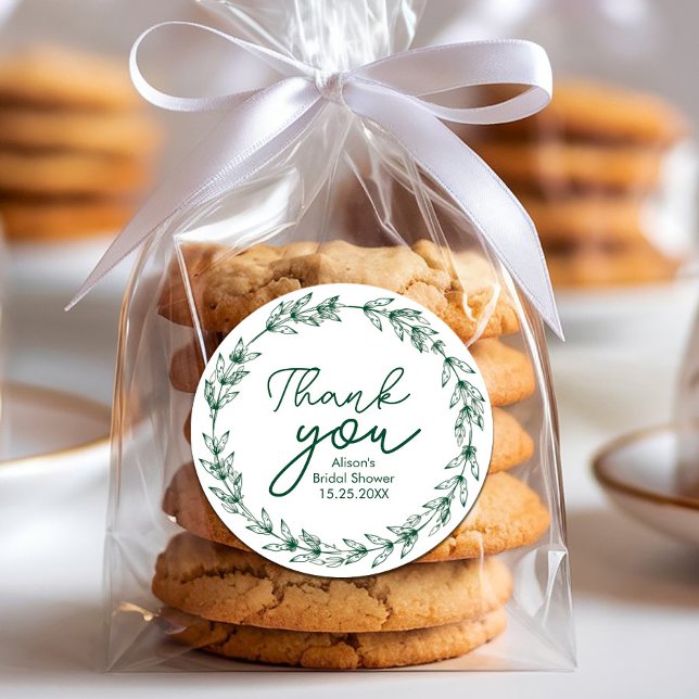 Adesivo Casamento Elegante Molercola Verde Folhas (Wedding Elegant Watercolor Greenery Leaves Classic Round Sticker #zazzlemade #thankyou #cristmas)