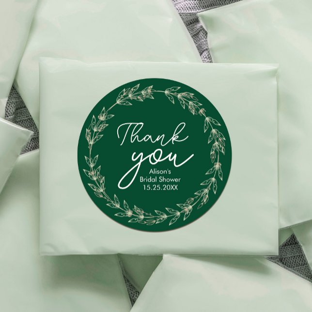 Adesivo Casamento Elegante Molercola Verde Folhas (Wedding Elegant Watercolor Greenery Leaves Classic Round Sticker #zazzlemade #greenery #darkgreen )