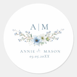 Adesivo Casamento Elegante Monograma Azul Poeirento