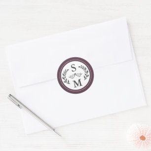 Adesivo Casamento Elegante Monograma Moderno Ameixa Roxa