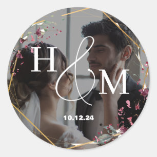 Adesivo Casamento Elegante Monogramado com Foto Floral Dou