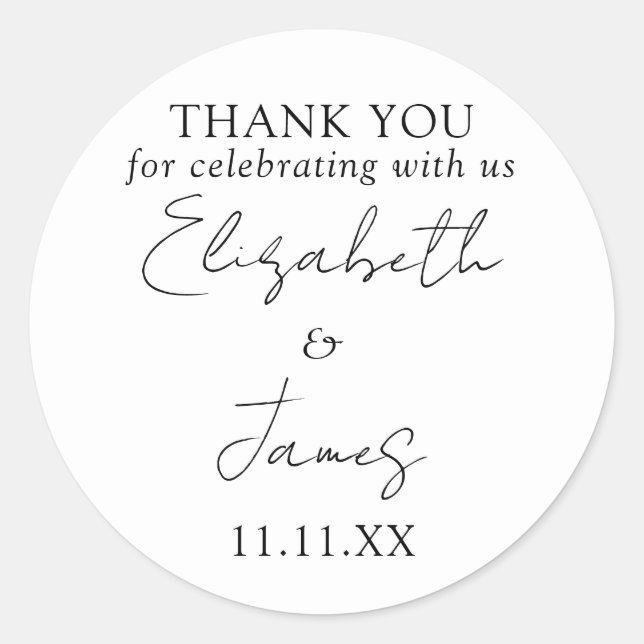 Adesivo Casamento Elegante Negro E Branco Obrigado (Frente)