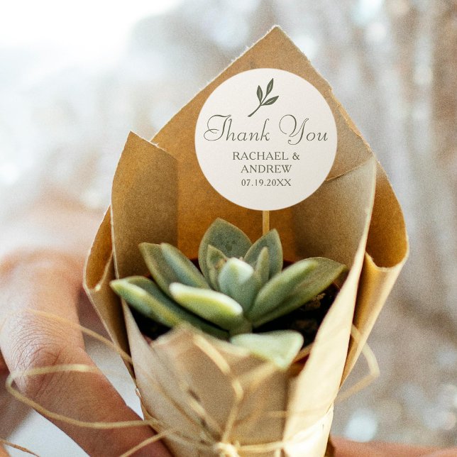 Adesivo Casamento Elegante Obrigado Creme Verde Simples (Criador carregado)