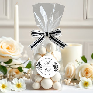 Adesivo Casamento elegante preto, ramo branco e iniciais