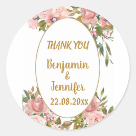 Adesivo Casamento Elegante, Rosa, Verde Floral, Obrigado