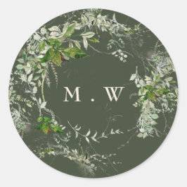 Adesivo Casamento Elegante Verde Eucalyptus Wreath Monogra