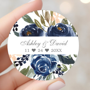 Adesivo Casamento em Aquarela com Padrão Floral Azul Marin