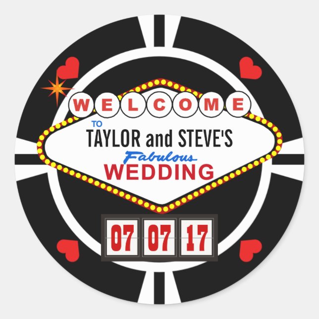 Adesivo Casamento em Vegas Casino Favor Poker Chip (Frente)