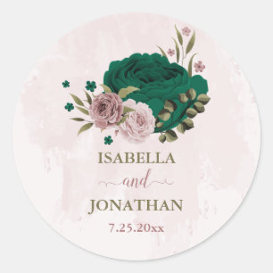 Adesivo casamento entre flores cor-de-rosa esmeralda