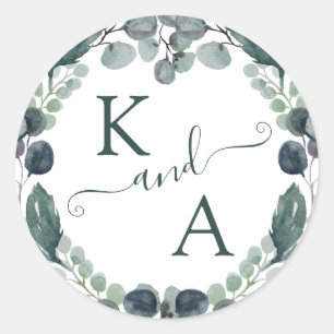 Adesivo Casamento Eucalyptus Monograma com Aquarela