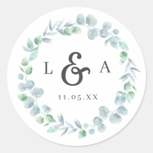 Adesivo Casamento Eucalyptus Wreath Monogramas