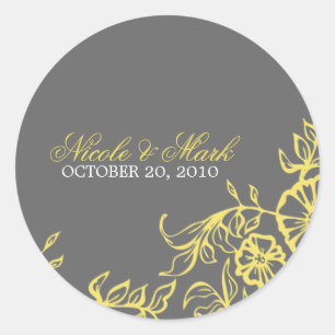Adesivo Casamento floral amarelo & cinzento bonito