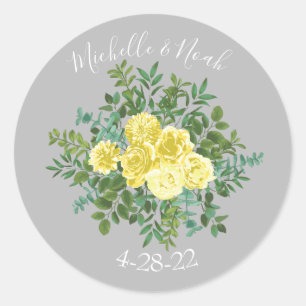 Adesivo Casamento Floral Amarelo-claro e Cinza