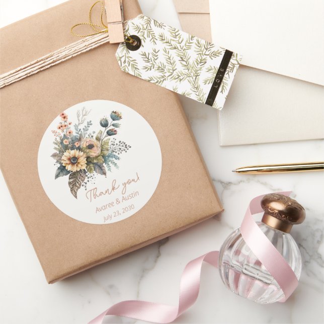 Adesivo Casamento Floral Amarelo e Pessegueiro Obrigado (Presentear)