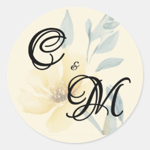Adesivo Casamento Floral Amarelo Manteiga Pálido Azul Suav