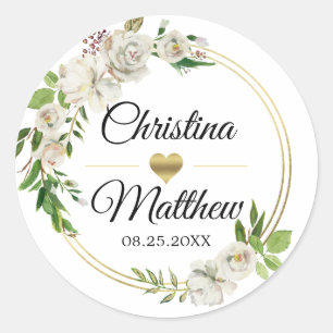 Adesivo CASAMENTO floral antigo do ouro branco da aguarela