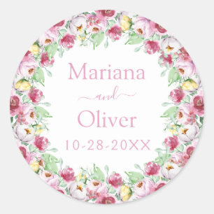 Adesivo Casamento Floral Aquarela Amarelo Rosa