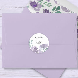 Adesivo Casamento Floral Aquarela Roxo Rústico