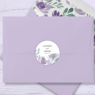 Adesivo Casamento Floral Aquarela Roxo Rústico