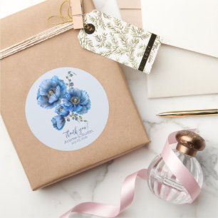 Adesivo Casamento Floral Azul, Agradeço