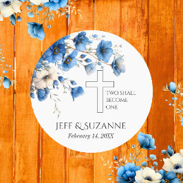 Adesivo Casamento Floral Azul Cruz Dois se Tornam Um 