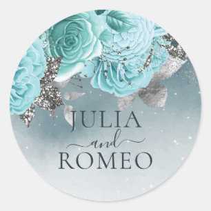 Adesivo Casamento Floral Azul Dusty Personalizado