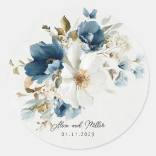 Adesivo Casamento Floral Azul e Branco