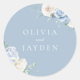 Adesivo Casamento Floral Azul e Branco Botânico