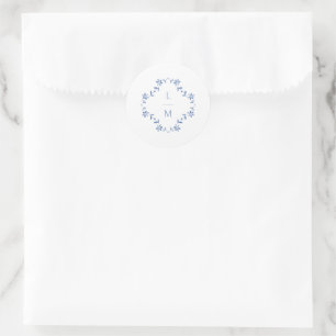 Adesivo Casamento Floral Azul e Branco Monograma