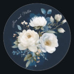 Adesivo Casamento Floral Azul e Branco Obrigado<br><div class="desc">Casamento Floral Azul e Branco</div>