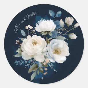 Adesivo Casamento Floral Azul e Branco Obrigado