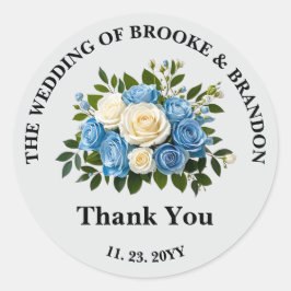 Adesivo Casamento Floral Azul e Branco Personalizado Obrig