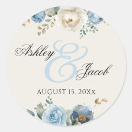 Adesivo Casamento Floral Azul e Creme Elegante