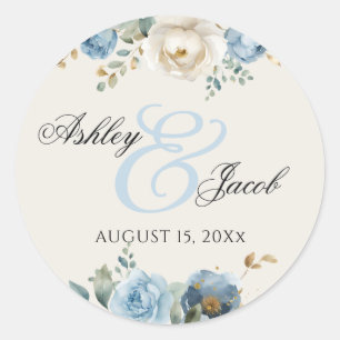 Adesivo Casamento Floral Azul e Creme Elegante