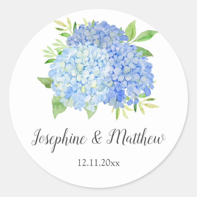 Adesivo Casamento Floral Azul Hydrangea Watercolor (Frente)