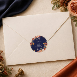 Adesivo Casamento Floral Azul Marinho Laranja Queimado Boh